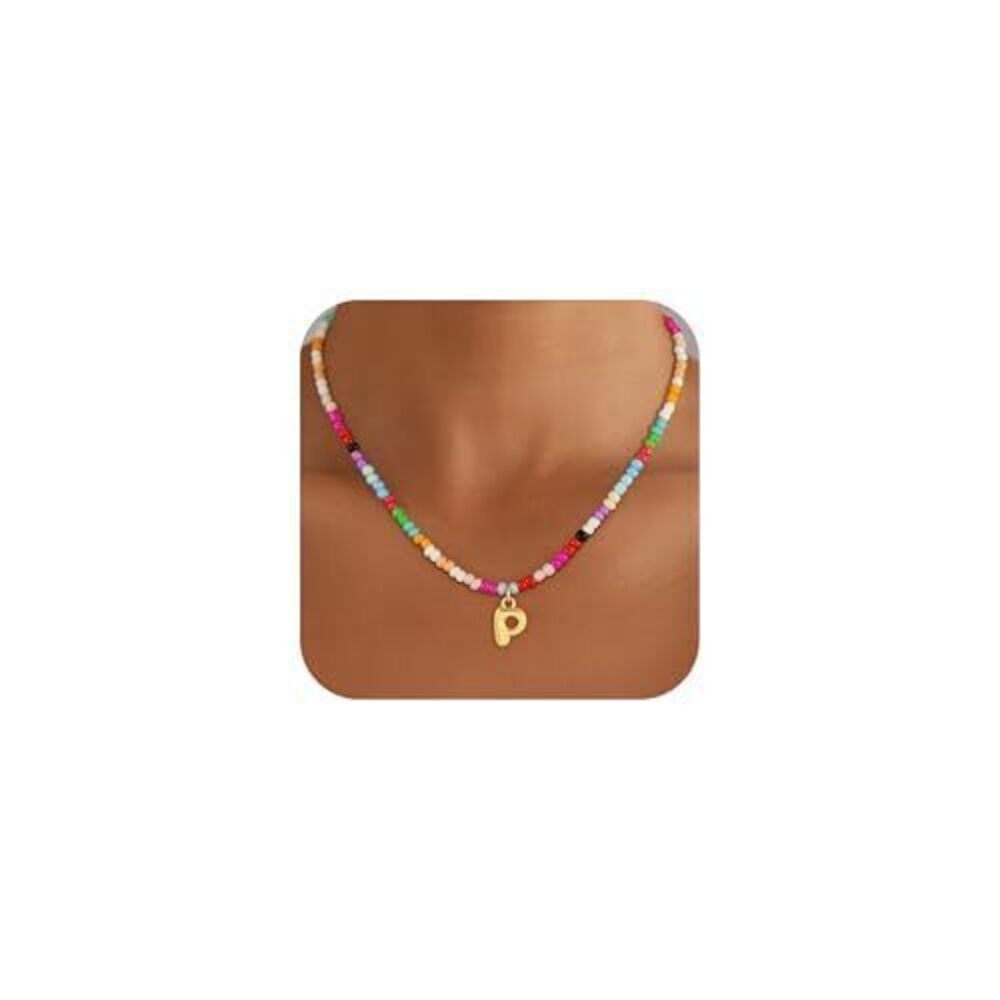 9994 Colorful Initial Necklaces Girls - 18K Gold Plated Bubble Colorful P